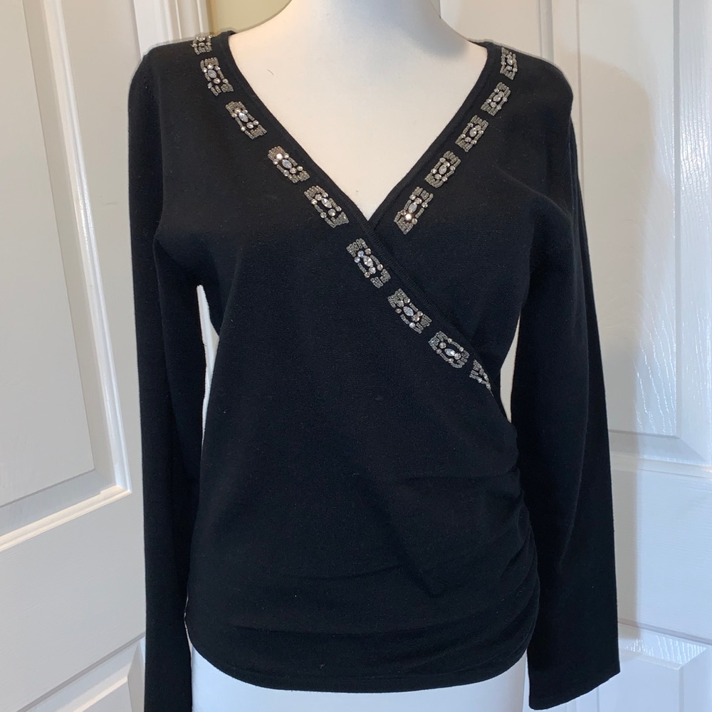 Black crossover top with beading
